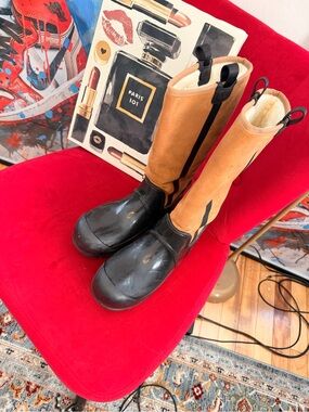UGG Two-Tone Tall Waterproof Winter Boots in Black & Tan